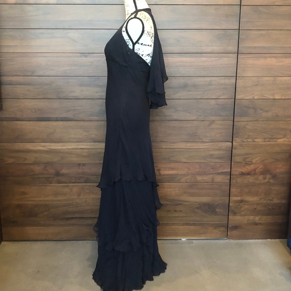 V Neck Halter Cape Flutter Floor Length Dress - Picture 2 of 3